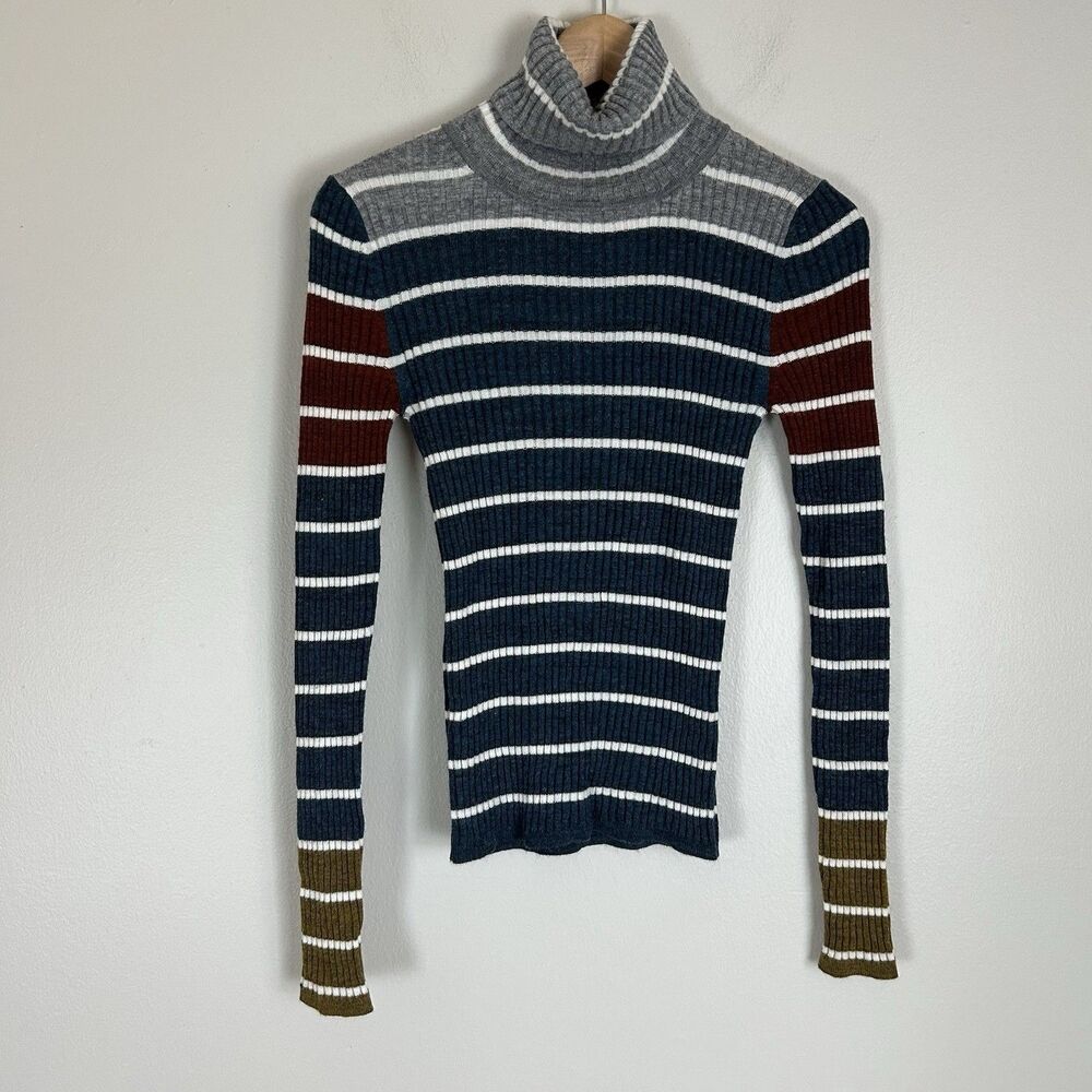 Odeeh S Wool Sweater Turtleneck Pullover Stripe Color block Designer